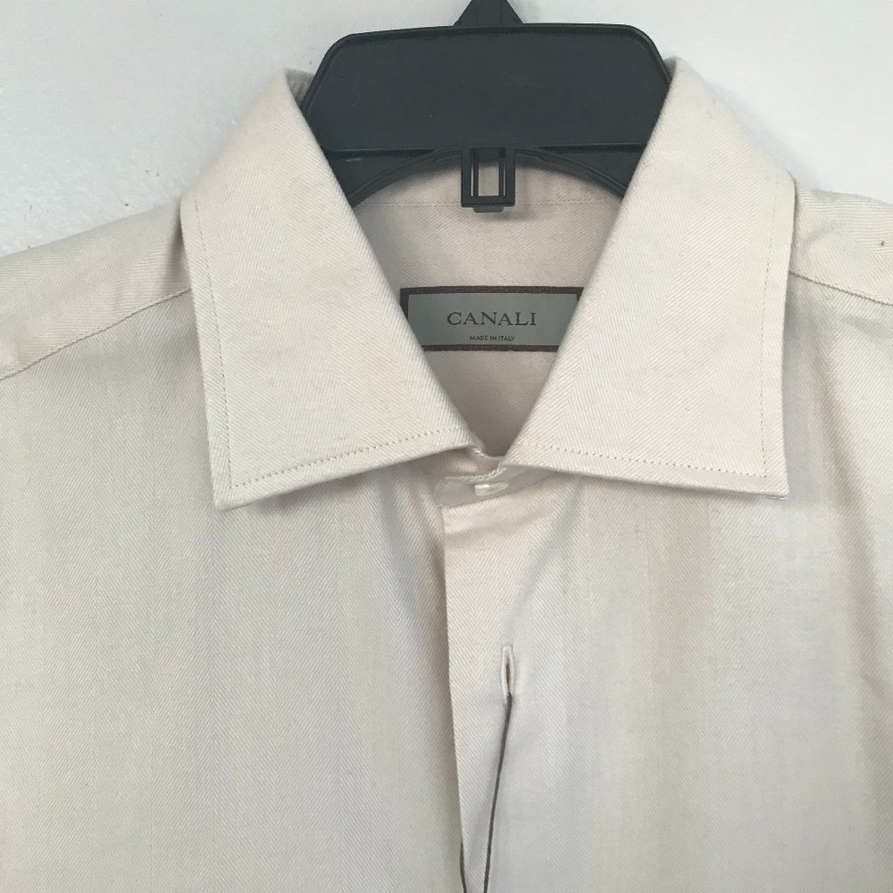 CANALI Regular Fit Solid Herringbone Dress Shirt
